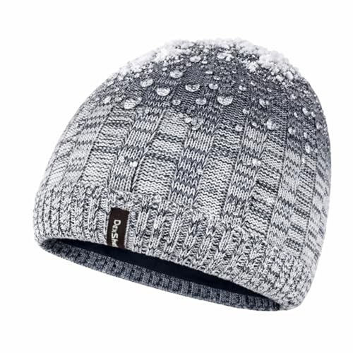 DexShell Bonnet imperméable en acrylique côtelé chiné avec doublure en polaire doublée pour homme et femme, Bleu chiné, taille unique