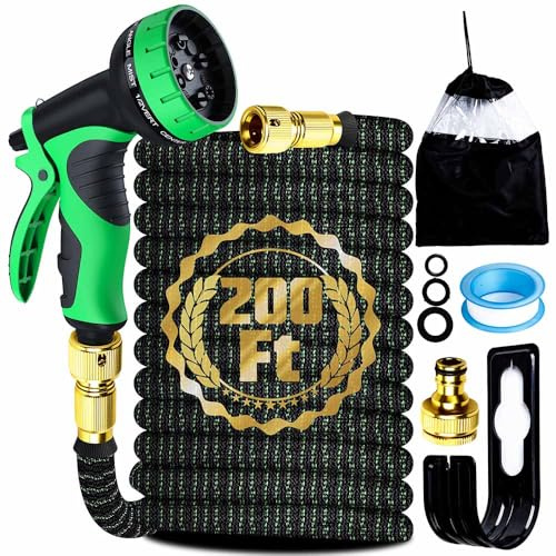 Expandable Garden Hose Pipe 60M with 10 Pattern Spray Nozzle Flexible Expanding Magic Hose with 3/4 1/2 Fittings for Outdoor,Garden,Home (200FT)