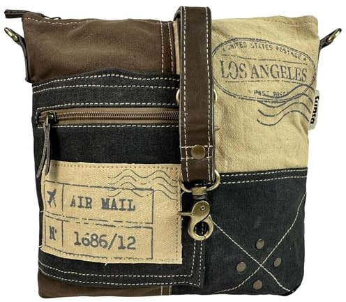 Sunsa Canvas Umhängetasche Damen im Vintage Look, Patchwork Schultertasche als Crossbody Bag, große Handtasche für Freizeit, Büro, Studium, leicht, robust, alltagstauglich, mit Fächern