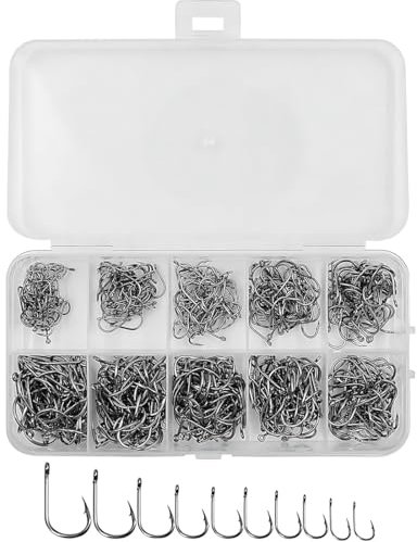 SULIUDAJI 300 Stück Angelhaken aus Karbonstahl Angelhaken Stachelhaken für Süßwasser und Meer mit Aufbewahrungsbox