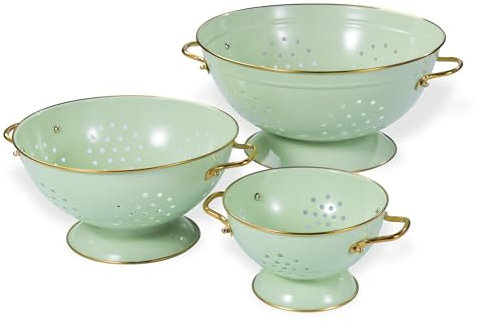 beifeier Set di Scolapasta in Metallo - 1, 3,5 e 5 Litri, Colapasta con Manico e Base, Colino da Cucina per Pasta, Frutta e Verdura, Lavabile in Lavastoviglie (Verde)