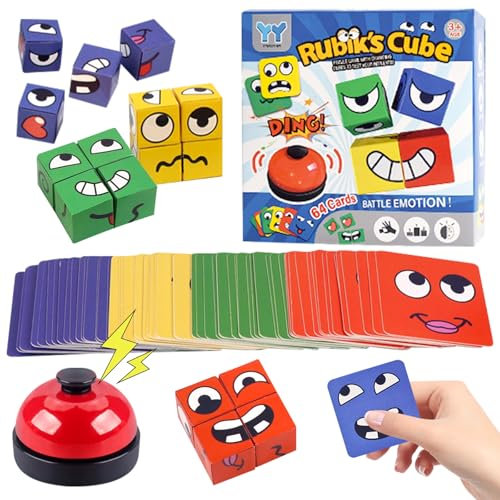 TECHEEL Ausdruck Spielzeug Würfelpuzzle Ausdruck Holzwürfel Puzzle Spiel Puzzle Bauwürfel Bunte Zauberwürfel Baustein Spielzeug Interaktives Knobelspiele Pädagogisches Spielzeug für Kinder ab 3 Jahren