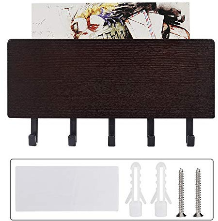 Tunejoy Portachiavi da Muro in Legno con Ripiano Contenitore Portachiavi da Parete Casa con 5 Ganci per Organizzare Chiavi Lettere Giornali Posta Riviste