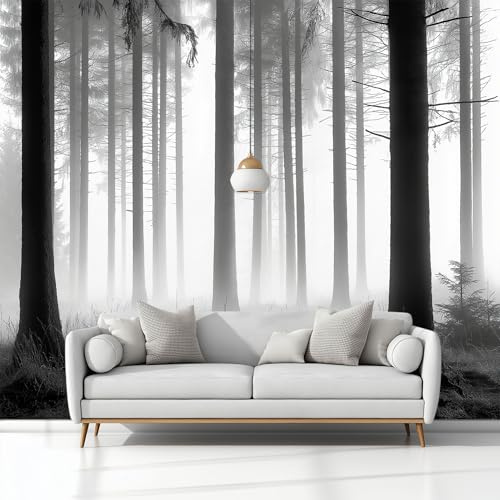 3D Effect Light Gray Photo Wallpaper 118 x 83 inch (W x H), Wall Mural Tapestry Enchanting Forest Mist – Large Wallpaper Mural for Bedroom Eco-Friendly Wall Decoration