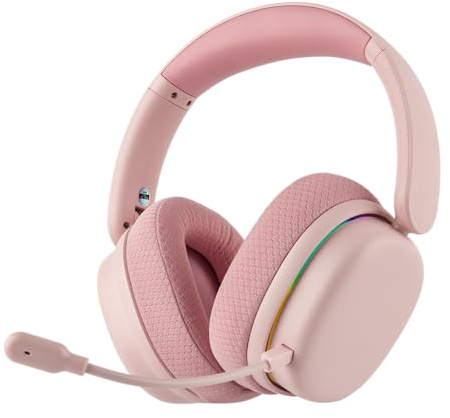 EPOMAKER X Aula G7 Pro Auriculares Inalámbricos con Micrófono con Cancelación de Ruido para Gaming, BT5.3&2.4GHz, Sonido Envolvente 7.1, 80H de Batería, RGB, Compatible con PS5/PS4/Switch/PC (Rosado)