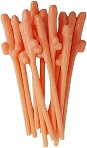 Pack of 12 Reusable Natural Skinny Colour Willy Straws – Colourful Novelty Hen Party Drink Accessories