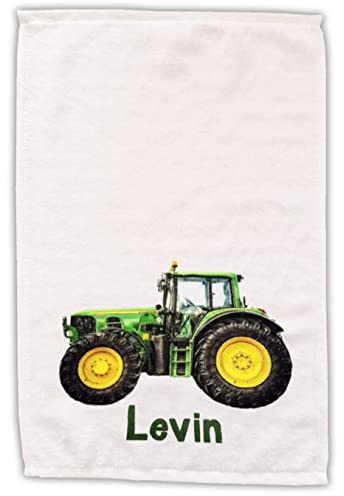 Kilala Kinderhandtuch Traktor mit Wunschname - personalisiertes Handtuch 30x50cm mit grünen Trecker - Gästehandtuch