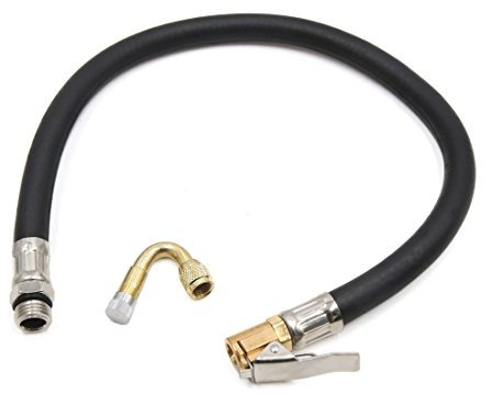 sourcing map 38cm Clip On Car Air Reifenfüllschlauch mit goldfarbener 45 Grad Ventilverlängerung