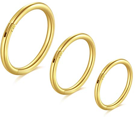 Longita 3 Stück 18G Helix Piercings Chirurgenstahl Damen Herren Septum Piercing Hinged Clicker Segmentring Nasenpiercing Lippenpiercing Tragus Knorpel Ohr Piercing-Gold