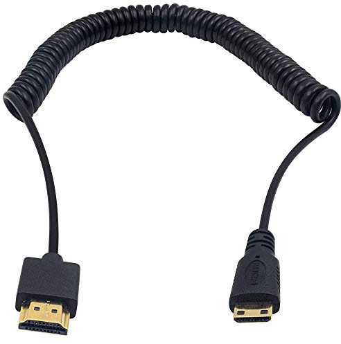 Duttek Ultra-Thin Mini HDMI to HDMI Cable, 8FT/2.5M, Coiled, HDMI to Mini HDMI Coiled Cable Support 4K Ultra HD, 1080p, 3D,for Projector, Monitor, Camcorder