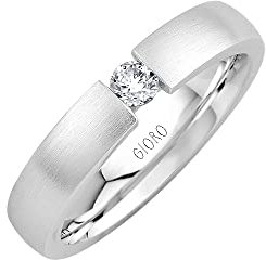 GIORO Emilia Damen Ring Verlobungsring Antragsring 925 Silber *handgefasster Stein* Weißgold Platin Optik mit Gravur (61 (19.4))