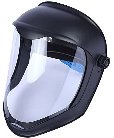 F Fityle Escudo Facial Casco de Soldadura con Lente Transparente de Pantalla de Policarbonato Sin Recubrimiento Anti-UV Protección de Ojos Cara Completa - Máscara doble diadema