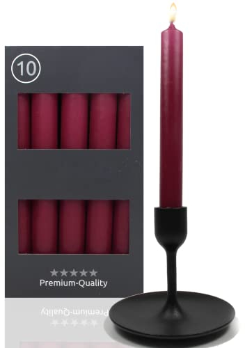 Candelo 10er Set Tafelkerzen - Kerze Weinrot - 18,5cm 7,5 Std Brenndauer - Spitzkerzen für Kerzenständer und Kronleuchter - Leuchterkerzen Stabkerzen