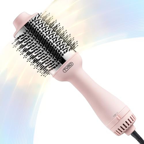 TYMO Hair Dryer Brush Blow Dryer Brush in One, 4 in 1 Ionic Hairdryer and Styler Volumizer with Oval Titanium Barrel, Hot Air Straightener for Smooth Frizz-Free Blowout, Pink