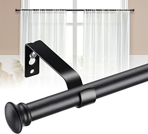 Curtain Rods for Windows 28 to 50 Inch - 5/8” Heavy Duty Curtain Rod Set - Decorative Cafe Drapery Rods with Brackets for Kitchen,Bathroom,Sliding Door - Matte Black