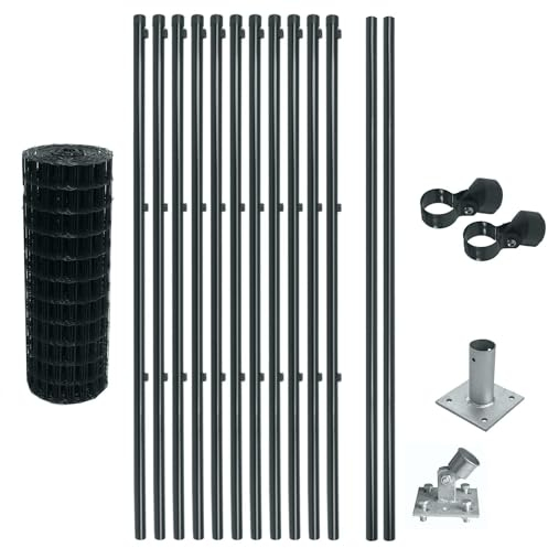 ESTEXO Schweißgitter Gartenzaun Set Komplettset Zaun Gartenzaunset Zaunset Drahtzaun Gitterzaun mit Aufschraubhülsen in Anthrazit RAL 7016 (0,8 x 25 m)