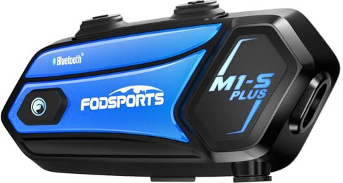 Fodsports M1-S Plus Intercomunicador Casco Moto, 8 Motociclistas de 2000m, Indicaciones de Voz en 7 Idiomas, Mezcla de Audio por Cable AUX/Compartir música/Emparejamiento Universal/Radio FM
