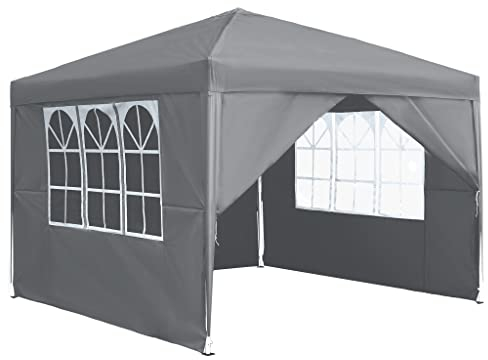 HENGMEI Paviljong 3 x 3, festtält, vattentät, stabil vintersäker, metall, vikbar paviljong, trädgårdspaviljong, pergola för fest, marknadsstativ, trädgård med 4 sidodelar och fönster, grå