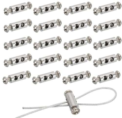 20 Stück Duplex-Drahtseilklemme mit Schraubklemmenkappe, Drahseilclips für 1-2mm Drahtseil und Kabel, Doppelendklemmen für Stahlkabel und Drähte Stahlseil Wäscheleinenspanner Markise Fixiert