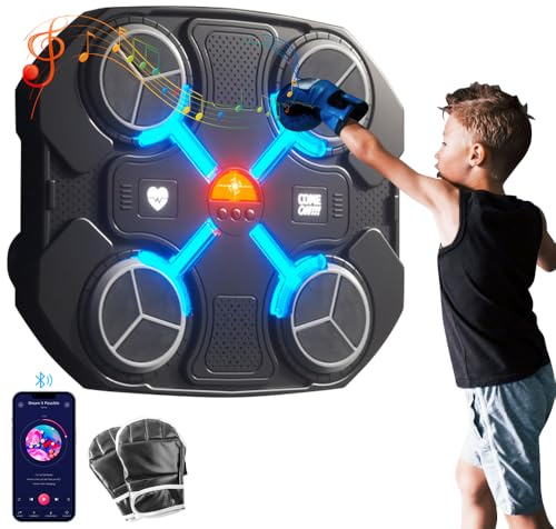 Macchina da Boxe Musicale per Bambini, Punzonatrice Bluetooth Intelligente Con Guanti da Parete, Attrezzatura Con 3 Livelli di Velocità e Ricarica USB