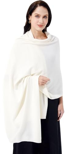 RYYOYY Luxury 100% Cashmere Wrap Soft Scarf Stole Knitted Shawl for Women Wayfarer Travel Extra Large 87x28 White