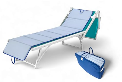 Tex family Materassino Pieghevole per Lettino Mare, Sdraio, Piscina, Double Face 52x200 e spessore 2 cm, con maniglie, colore Blu/Azzurro