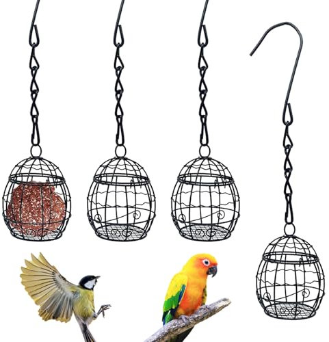Omevett 4pcs Fat Ball Bird Feeders Hanging Suet Ball Feeder Metal Fat Ball Birds Holders with 4 S-shaped Hooks for Outdoor Garden Wildlife Birds Finch Sparrow Robin