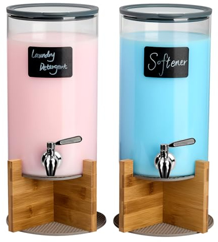 Spreccio Glass Laundry Detergent Dispenser with Holder,1.1 Gallon Laundry Liquid Dispensers with Stainless-Steel Tap,Large Glass Fabric Softener Containers with Stand for Laundry Room Organization