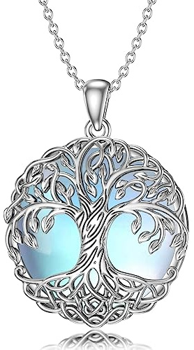 PROESS Livets träd halsband 925 sterlingsilver månsten livets träd kedja hänge keltiska knutar smycken gåvor för kvinnor och män, geeignet, Sterlingsilver, Ingen ädelsten