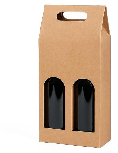 TIENDA EURASIA – Bolsas Papel Kraft | Pack 12 Uds | para Vinos | con Ventanas | Material Cartón | Medidas Montadas 9x9x58 cm y 17 x 9 x 39 cm | Color Marrón (Doble)