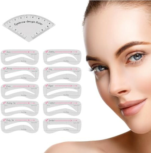 YUPZAR 11 Piezas Kit De Sello De Cejas con 1 Regla para Cejas, Estampado Y Modelado De Cejas, Plantilla Duradera Resistente Al Agua Para Mujeres