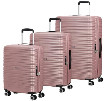 American Tourister Aerotech: Juego de 3 Maletas rígidas (Equipaje de Mano, Mediana, Grande), Ampliable, Juego de Carrito con Cierre de la TSA, Rosa (Rosa Metalizado)