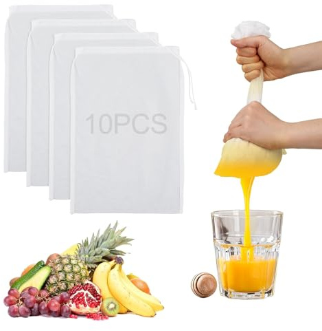THQAE 10pcs bolsas de leche de nueces,30 x 20 cm de nailon de malla fina,para queso casero,zumo de frutas y zumo de verduras,lavable y reutilizable