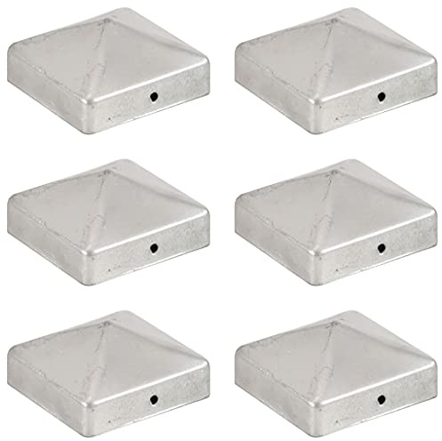 Lot de 6 Capuchons de Poteaux, Chapeau de Poteau de Clôture Capuchon Bouchon de Poteaux Chapeau de Pilier 6 pcs Métal galvanisé 71x71 mm