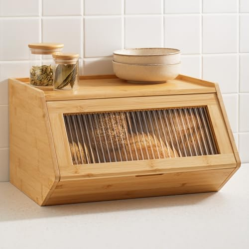 Praknu Boîte à Pain en Bois – Grande Boite a Pain 40x33 cm avec Espace de Rangement – Huche à Pain Empilable et Solide – Boite Pain Bois pour une Conservation Durable