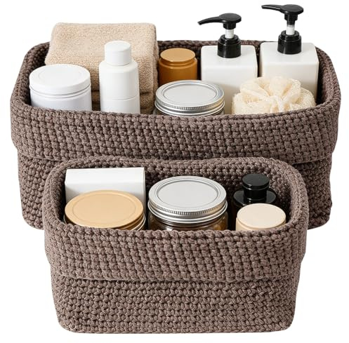 Cestas de almacenamiento 2 unidades, cestas de almacenamiento apilables, cestas de cuerda de algodón trenzado, cestas de baño tejidas para toallas, cosméticos, juguetes, joyas, artículos pequeños