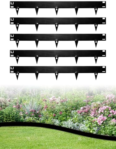 Viugreum Borde para Césped Negro- Borde Flexible para Jardín de Acero de 5,38m - 15cm de Altura Visible, Bordes Decorativos de Metal Galvanizado para Terraza y Camino sin Necesidad de Excavar(5PCS)