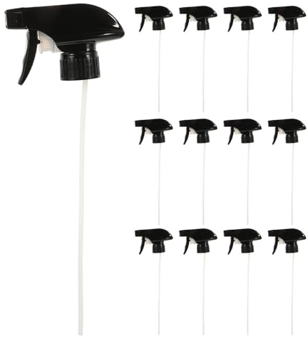 SILENRADAWN Boquillas de Spray para Botellas de Pulverización 12 Piezas en Pp Negro Rosca 28/410, Niebla Uniforme y Fina para Productos de Limpieza y Perfumes en Baño o Habitación