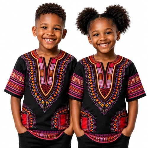 Adalex Global Dashiki African Kids Shirt Traditional Design, Authentic Clothes for Children Ethnic Patterns and African Print Boy Girl