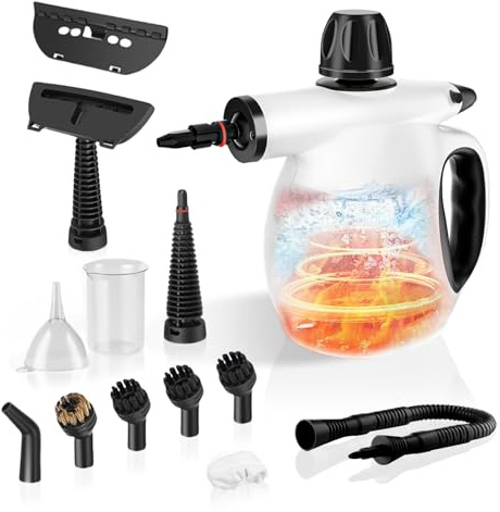 Limpiador de Vapor,1200W Vaporeta de Mano Portátil,Con 12 accesorios y cierre de Seguridad,350ML Depósito Para Limpiar Cocina, Baño, Juntas, Ventanas y Grasa Vaporeta Limpieza Hogar Multifuncional