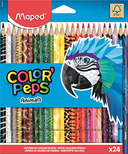 Maped 832224 - 24x Buntstifte, Farbstifte COLOR'PEPS ANIMALS mit Tiermotiven, bunt, 1 Stück (24er Pack)