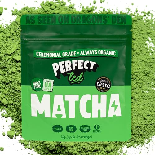 Perfect Ted Matcha Powder | Organic 30g | Organic Ceremonial Grade | Japanese Matcha Tea Powder | Matcha Fuel | (30 Servings) (30g