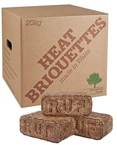 Eco Heat Logs RUF Briquettes – 20kg (24 Briquettes) Wood burners & Stoves Fires- Eco Friendly Compressed Wood Fire Bricks Made in Wales. Up to 3 Hr burn time (1 x 20kg Pack)