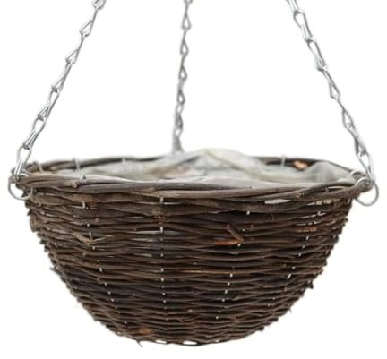 DIXIE STORE Panier de Fleurs à Suspendre Pot à Suspendre Panier décoratif en rotin pour Fleurs et Plantes à Suspendre avec chaîne 30 x 30 x 16 cm Rond Marron foncé