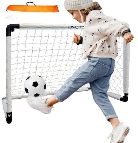 LZHDZQD Kids Football Goal for Children Toys, Mini Football Goals for the Garden + Indoor + Outdoor Children Toy (35.43in x 23.62in Portable Foldable Goals Small White)