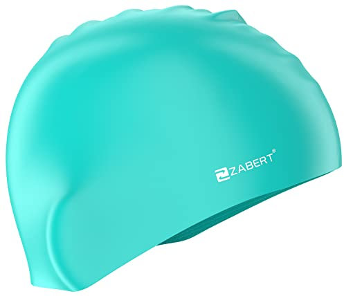 ZABERT Kinder Badekappe für Kinder Mädchen Jungen 4 5 6 7 8 9 10 Jahre, Silikon Lange Haare Blaugrün Teal Turquoise türkis