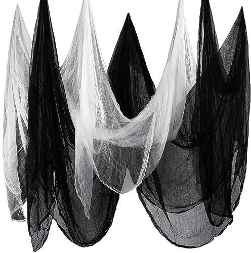 Boao Tela Espeluznante de Halloween Gasa Muselina de Algodón Paño Tela de Queso de Terror Decoración de Miedo para Fiesta Halloween Casa Embrujada Puerta (Negro, Blanco, 85 x 394 Pulgadas)