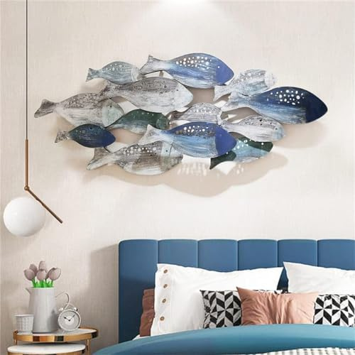 Decorazione da Parete con Pesce in Metallo dell'Oceano Costiero, Decorazione da Appendere con Pesce Dipinto a Mano, Grande Scultura da Parete con Pesce 3D da 50x 20, per Soggiorno Camera da Letto