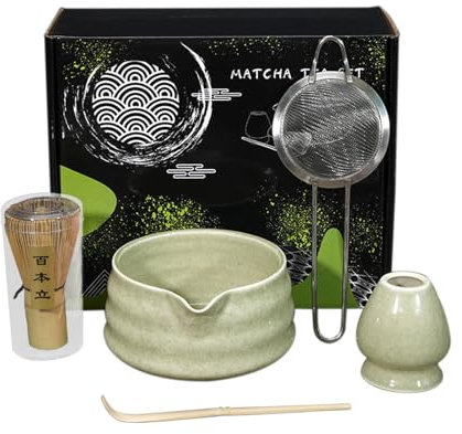 Matcha Whisk Set - bemboo Matcha Whisk, Ceramic Matcha Bowl | Sturdy Organic Japanese Matcha Tea Set with Closer Box, Handmade Best Matcha Ceremony Kit for Traditional Japanese Tea Coffee