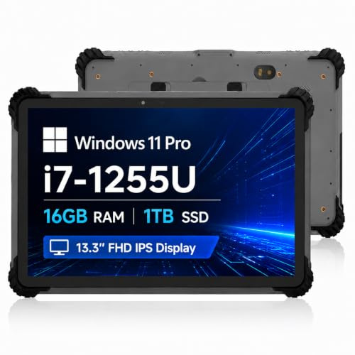 Breloom ST13-U robust surfplatta, 13,3 tum Windows 11 Pro Tablet Intel I7-1255U, 16 GB+1 TB, IP65 vattentät, 4G LTE/GPS/BT5.2/WiFi 6, 13MP+5MP kamera, 8 000 mAh batteri (I7-1255U, 16 GB+1TB)